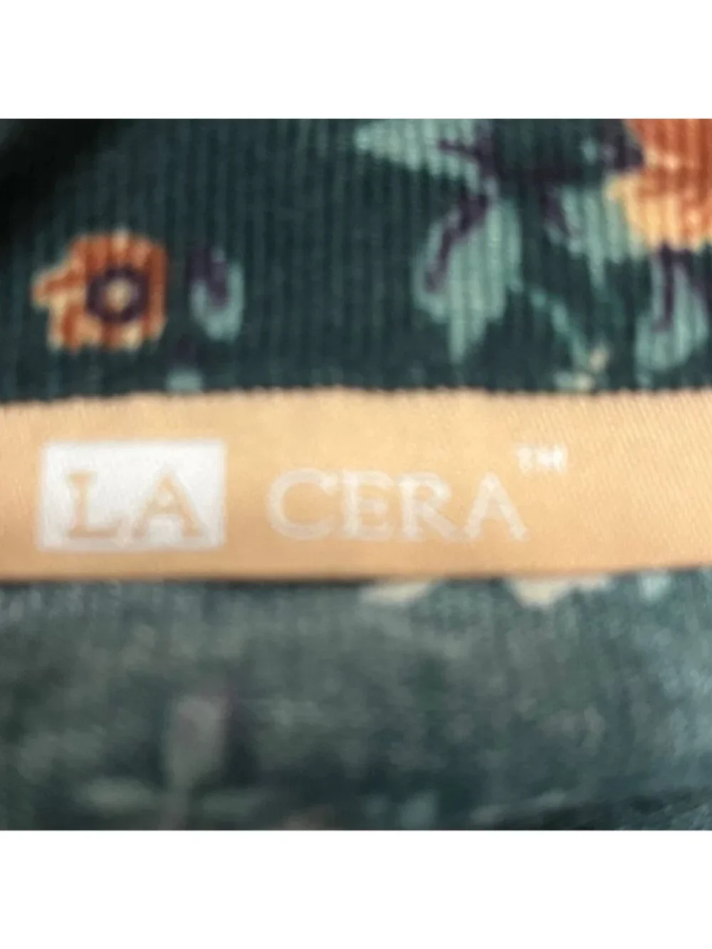 LA CERA Green Corduroy Floral‎ Button Down Maxi  Size Large - Picture 7 of 9